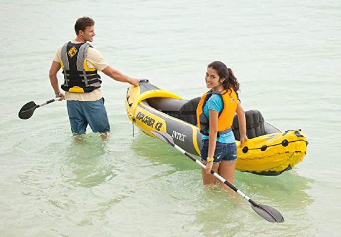 Intex Explorer K2 Yellow 2-Person Inflatable Kayak with Oars & Air Pump - Perfect for Lakes, Rivers and the Sea