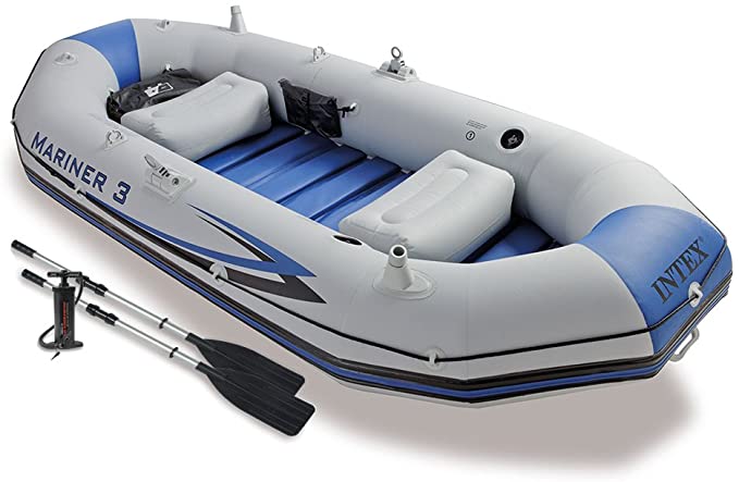 Intex Mariner 3, 3-Person Inflatable Boat Set with Aluminum Oars and High Output Air-Pump - Perfect for Lakes, Rivers and the Sea