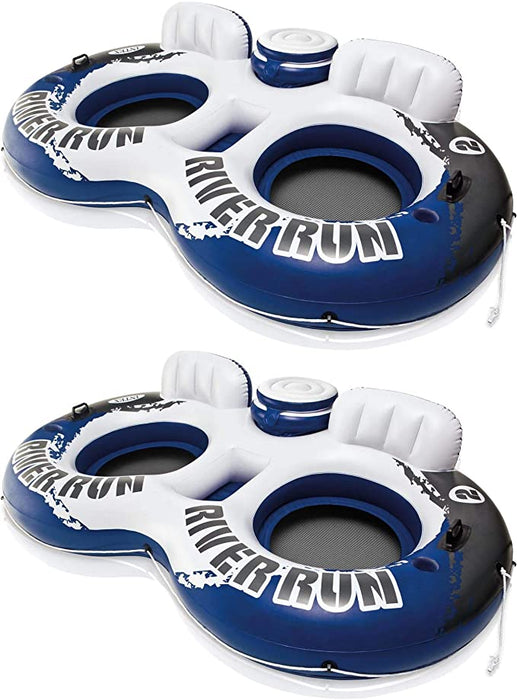 Intex River Run II 2-Person Water Tube Float Raft with Cooler (2 Pack) - Perfect for Summer Fun