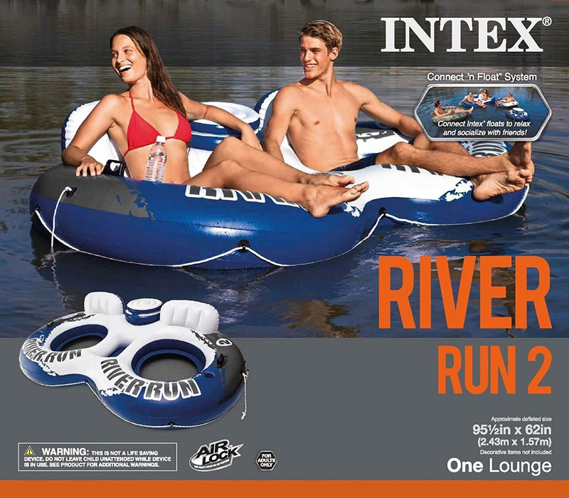 Intex River Run II 2-Person Water Tube Float Raft with Cooler (2 Pack) - Perfect for Summer Fun