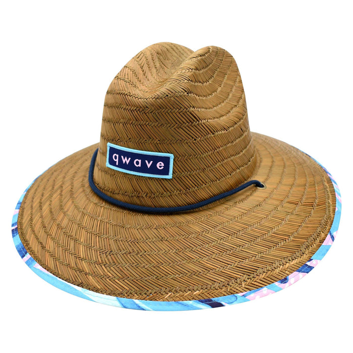 Qwave Women's Straw Lifeguard Hat - Pink & Blue Palm Print