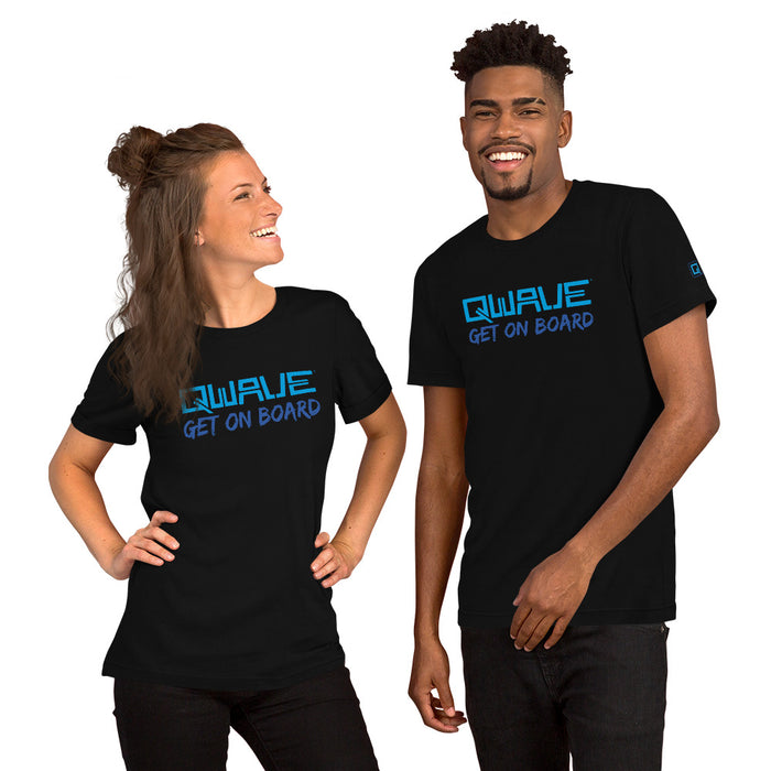 Qwave "Get On Board" Short-Sleeve Unisex Premium T-Shirt | Bella + Canvas  (Blue Script)